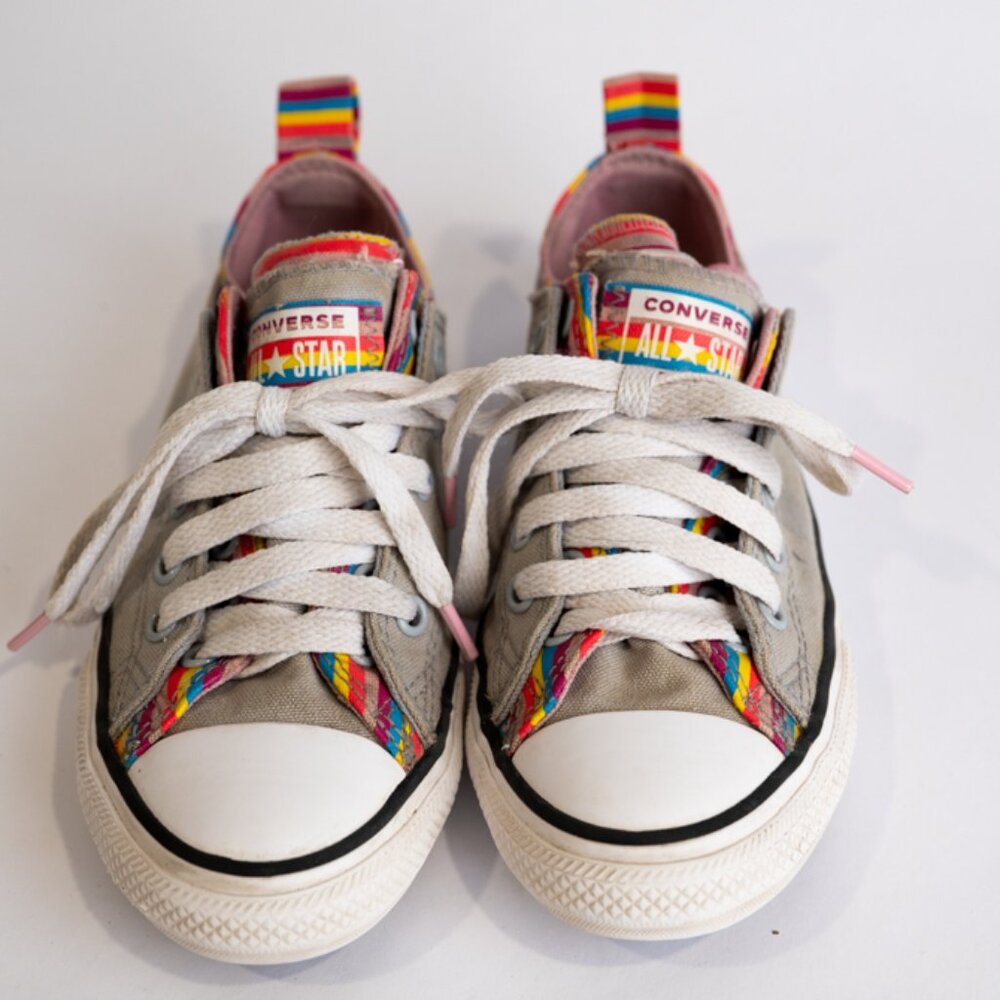 Converse Chuck Taylor All Star Double Upper Rainbow Stripes Girls Sneakers Sz 1